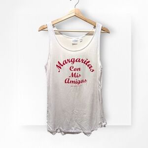 New York & Company Margaritas Con Mis Amigas Tank Top White Red Medium